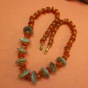 VINTAGE Jade Amber Stone Gold Necklace ~ Gemstone Gold Plate Necklace Artisan